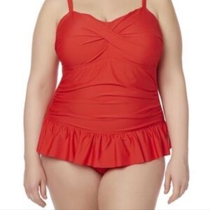 481- NWOT Tropical Escape Ruffle Bold Red Swimsuit 24W